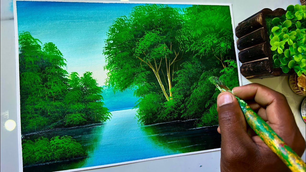 Landscape Painting With Acrylic Colour // Nature painting 🖼️// Scenery Painting ￼