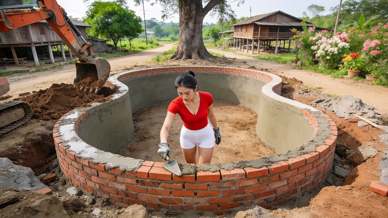 TIMELAPSE -- Alone in the Mountains: How to Build a Swimming Pool Step by Step