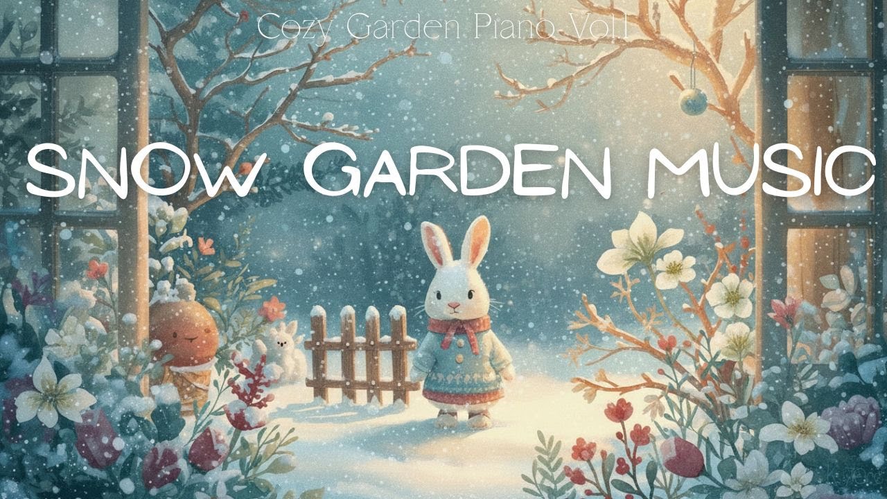 The Bunny and the Falling Snow | Cozy Garden Piano Music for winter days