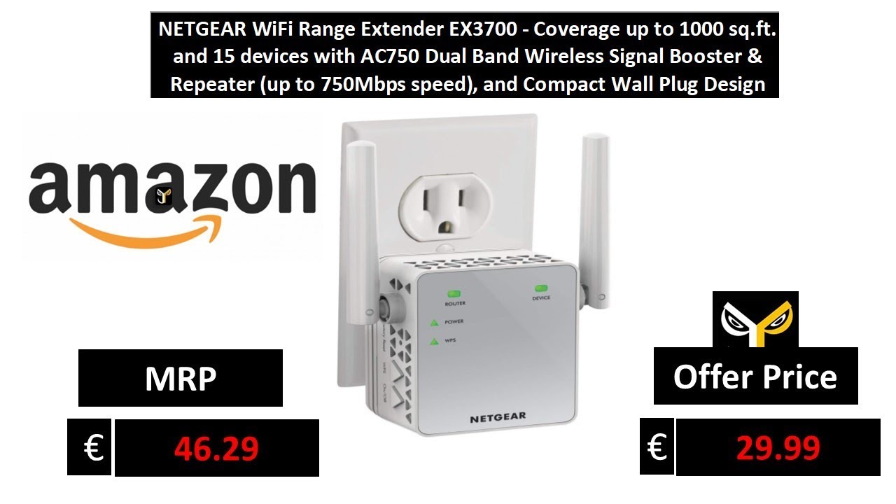 NETGEAR WiFi Range Extender EX3700 - Coverage up to 1000 sq.ft. and 15 devices