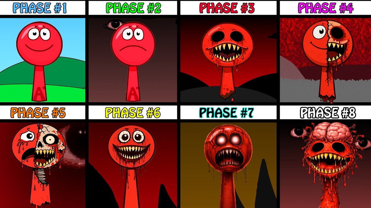 My Sprunki OC Red Ball from Red Ball 4 - Phase 1 vs 2 vs 3 vs 4, 5, 6 vs 7 vs 8 | Incredibox Sprunki