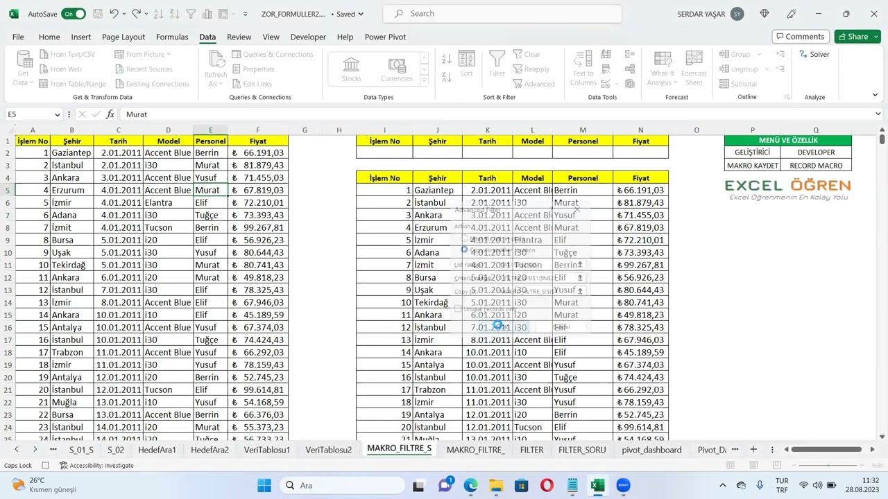 Excel'de Makro ile Kod Yazmadan Filtreleme İşlemleri Nasıl Pratik Hale Getirilir?