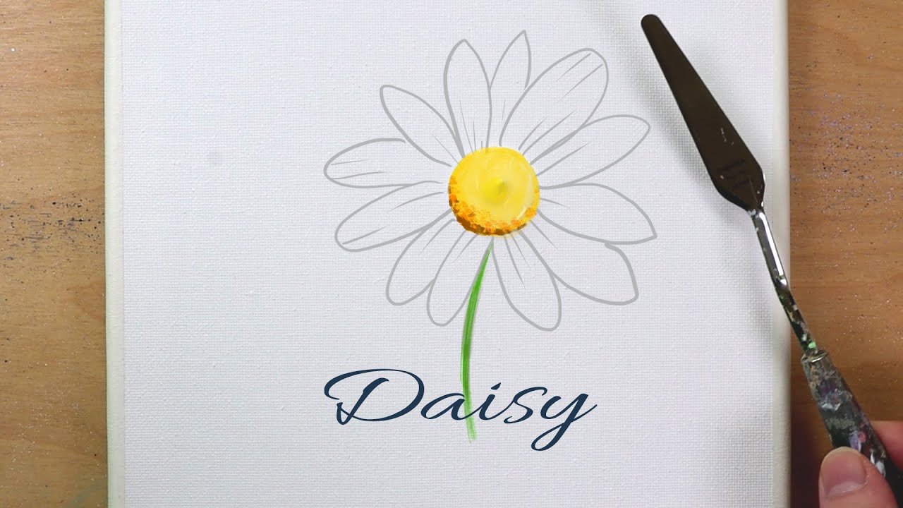 Цветок ромашки 🌼 / Цветочная роспись / Легкая акриловая живопись для начинающих/Учебник по рисованию