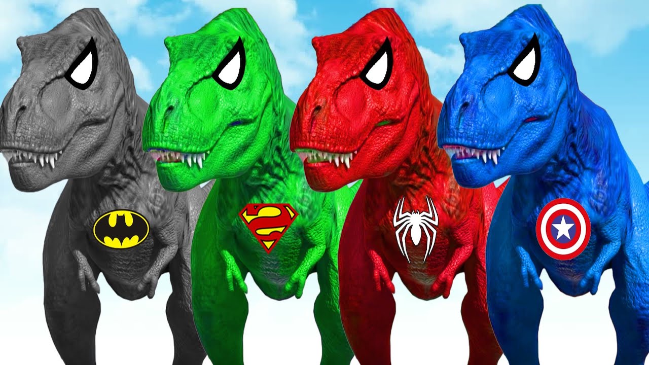 Trump Spiderman TREX VS Harris Spinosaurus SuperHero Dinosaurs Battle Jurassic World Evolution