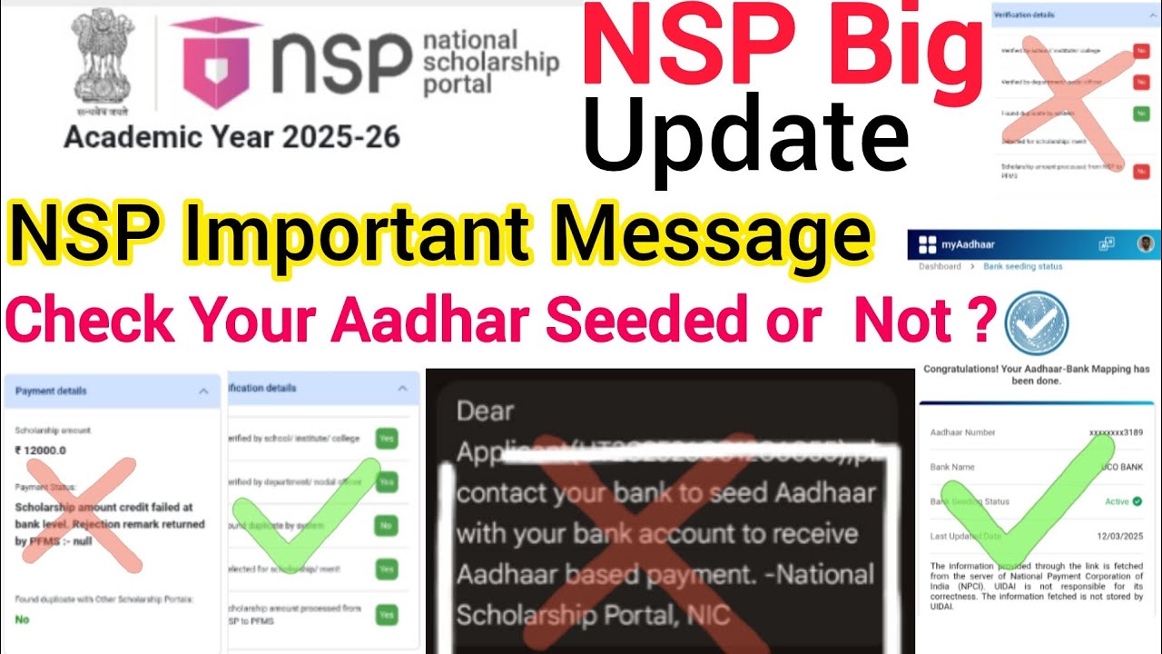 NSP Important Message | Aadhaar Bank Link Important Update | Scholarship Payment Problem? 