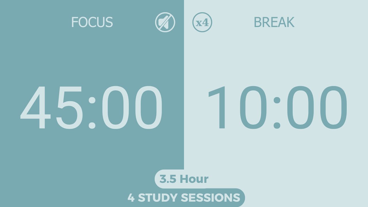 3.5-Hour Pomodoro Timer (45/10) | No Music | 45-Min Deep Focus | Study & ADHD
