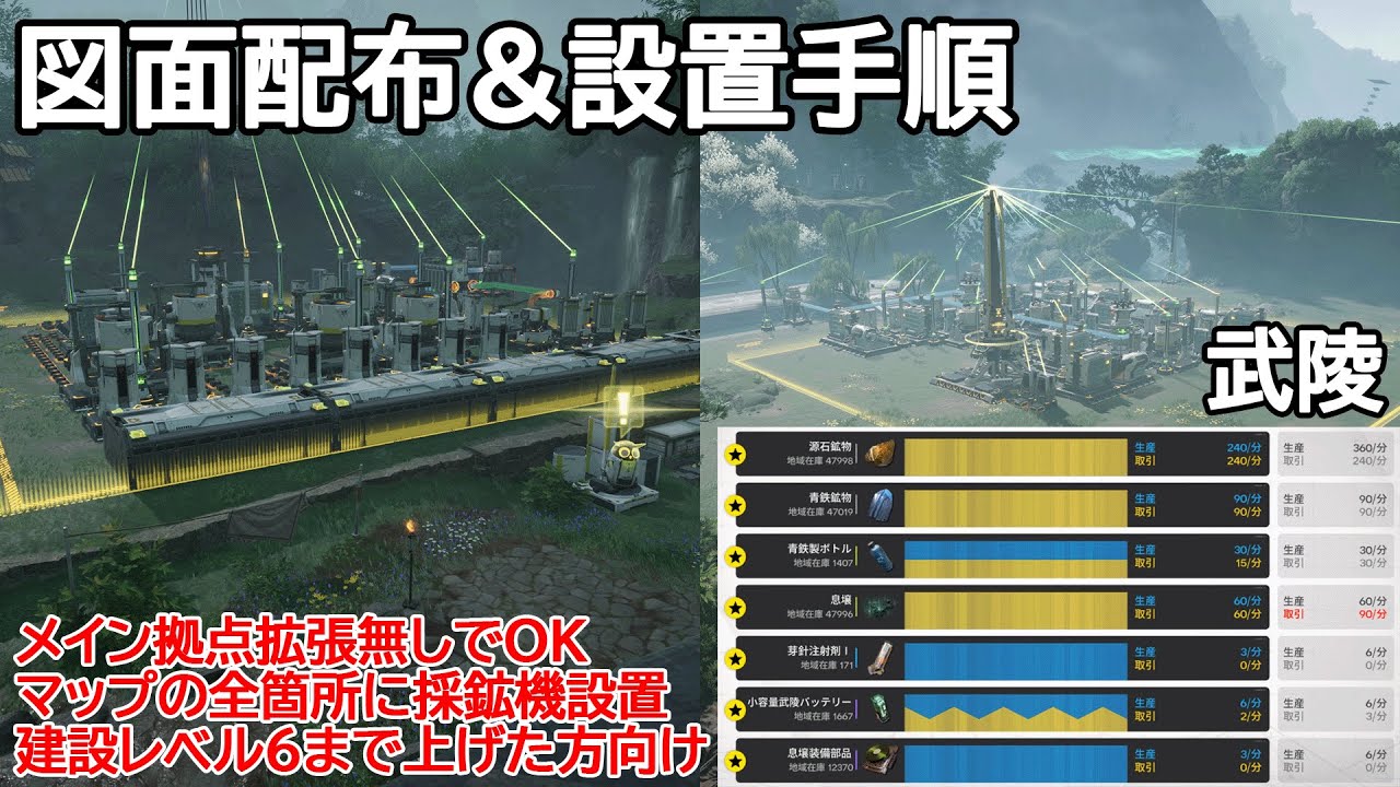 【エンドフィールド】Ver.1.0時点の武陵の工業が完成したので図面配布＆設置手順 ※終盤の方向け【アークナイツ】