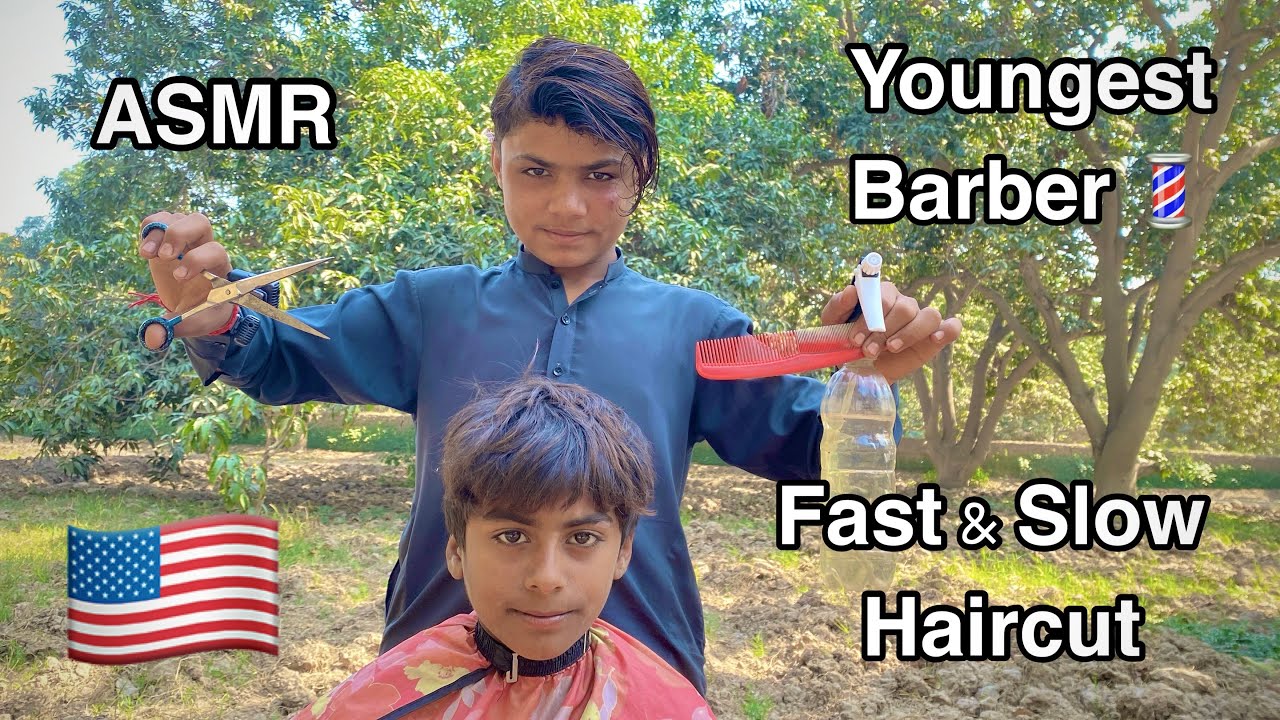 ASMR youngest Barber 💈 In the world 🗺️ Fast and Slow Haircut 💇‍♂️ 