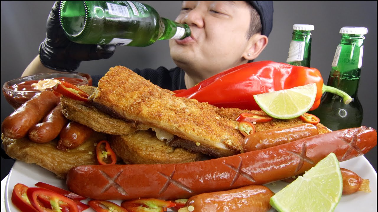 Crispy Pork Belly | Fish Cake | Sausages Mukbang | Eat and Drink Mukbang | Yen An Uong