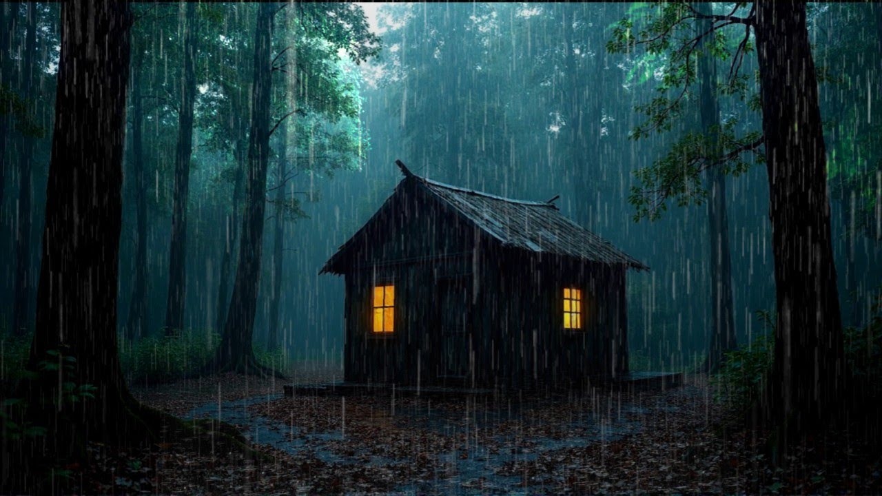 Relax and Sleep with Rain Sounds – Steady Night Rain at Forest Cabin