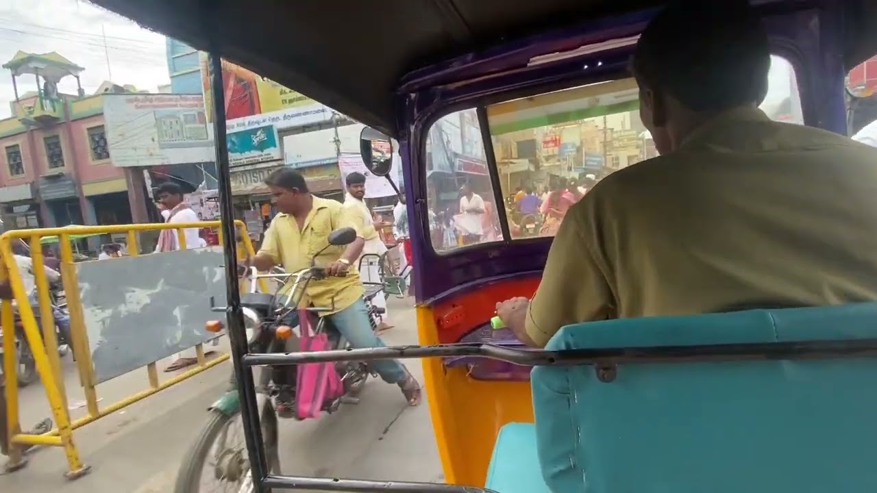 10 Minutes 8 Seconds of video recording in India, Tiruvannamalai! Rickshaw drive during rush hour