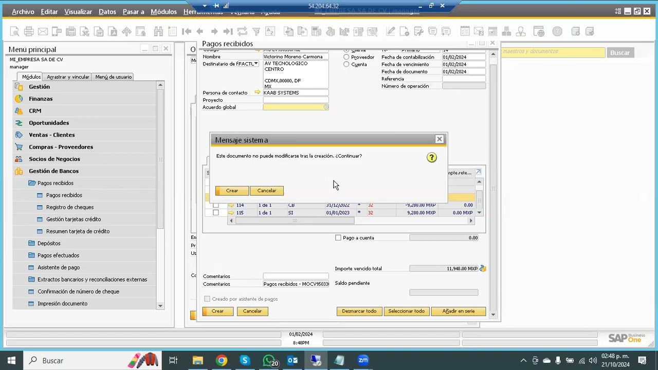 cómo hacer un anticipo en SAP business one