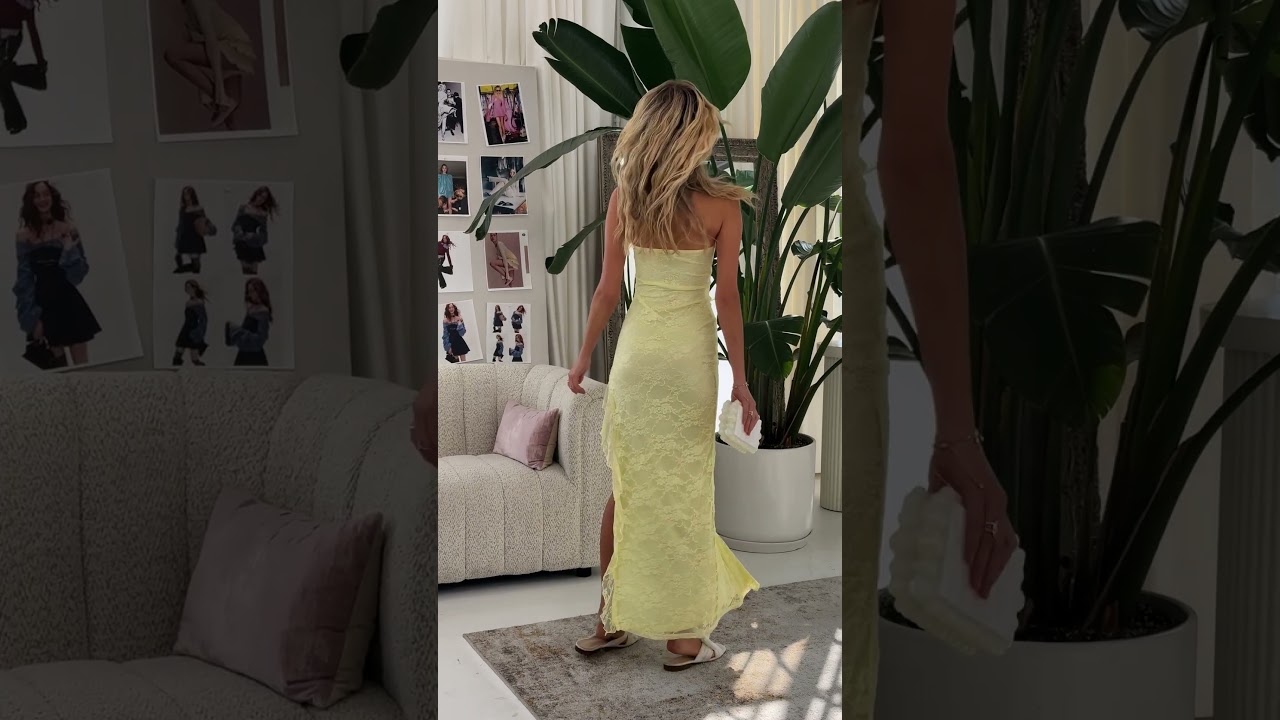 Golden Hour Glow: Lace Ruffle Slit Maxi Dress in Yellow ☀️🌼