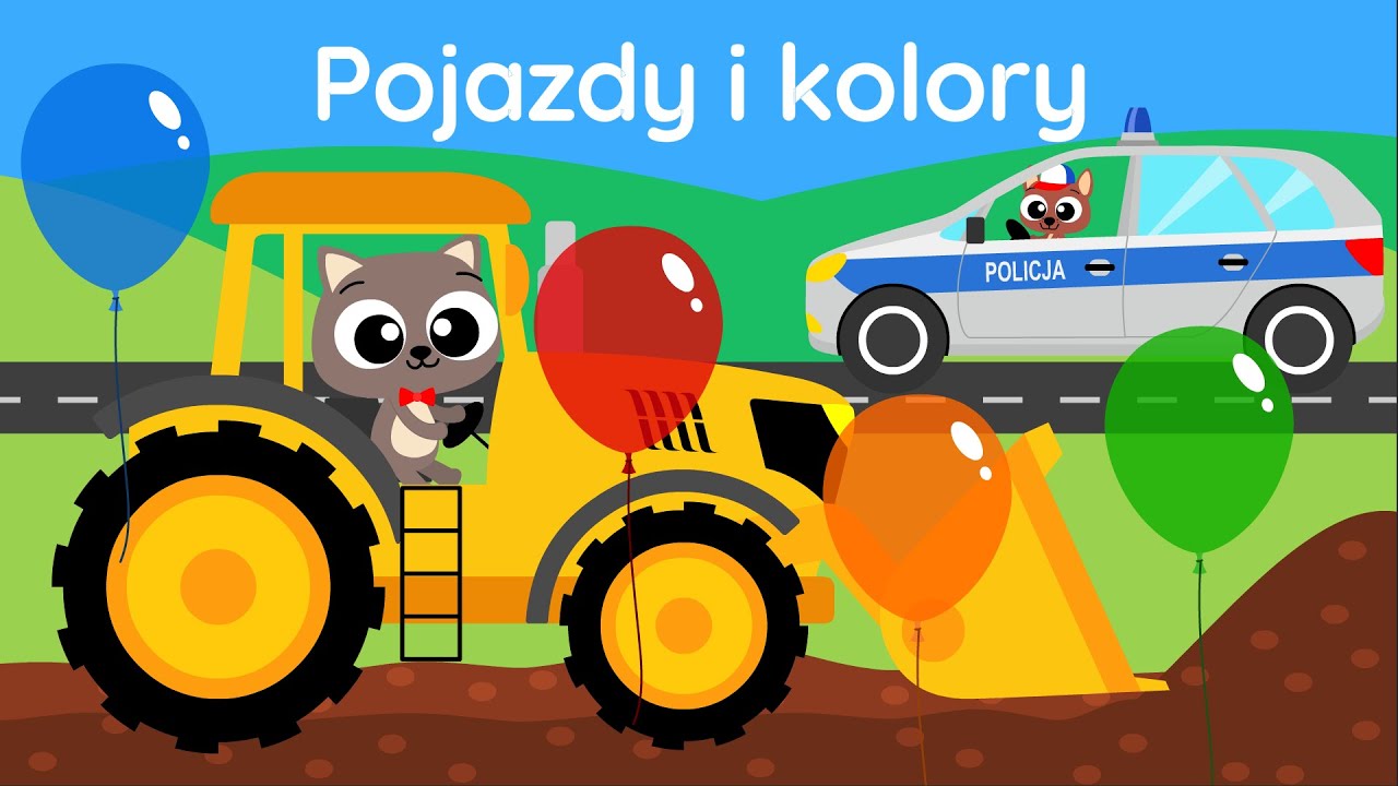 Pojazdy i Kolory dla Dzieci! 🔴🔵🚌🚒 Traktor, Autobus, Policja | Pikuś i Mruczek Uczą