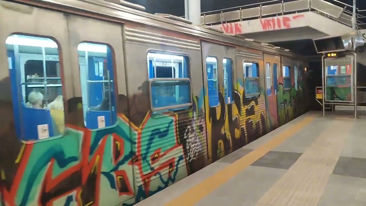 Trains on line 1 and line 3 in the Athens Metro