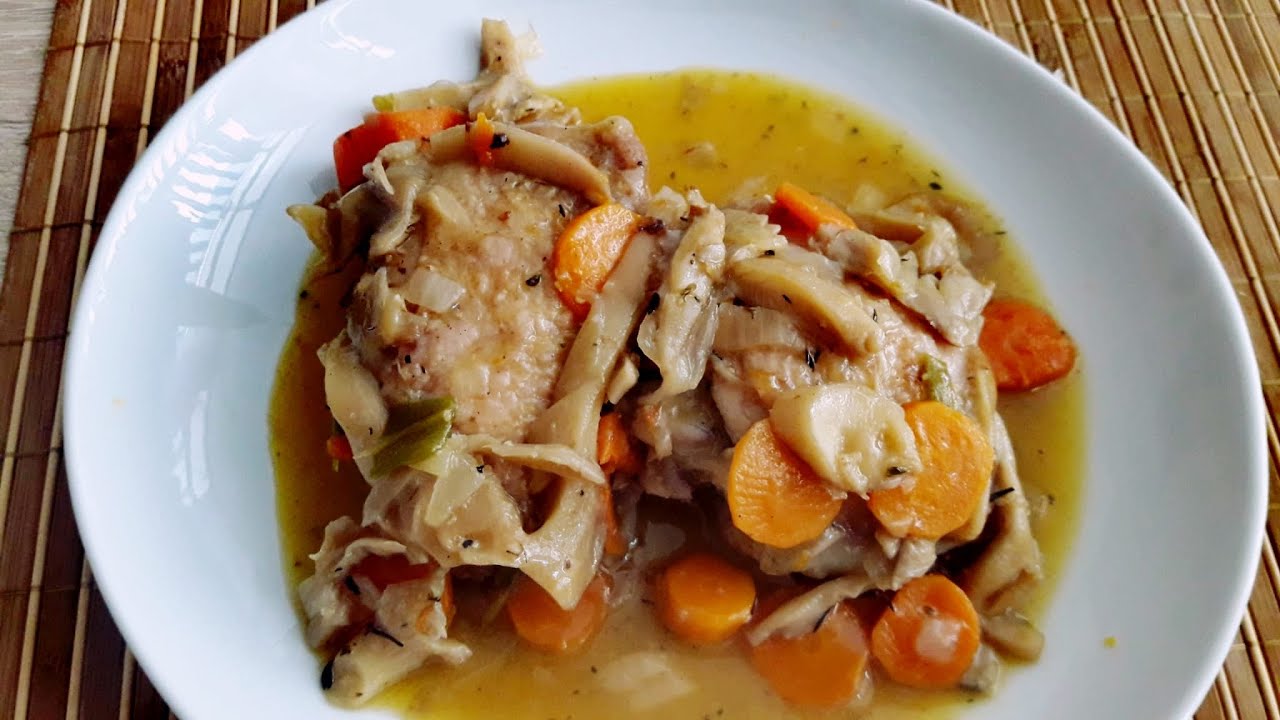 POLLO GUISADO CON SETAS Una receta rica sencilla y economica