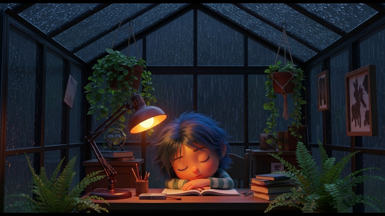 1 Hour Lofi Beats & Heavy Rain Sounds | Cozy Greenhouse at Night for Study & Sleep