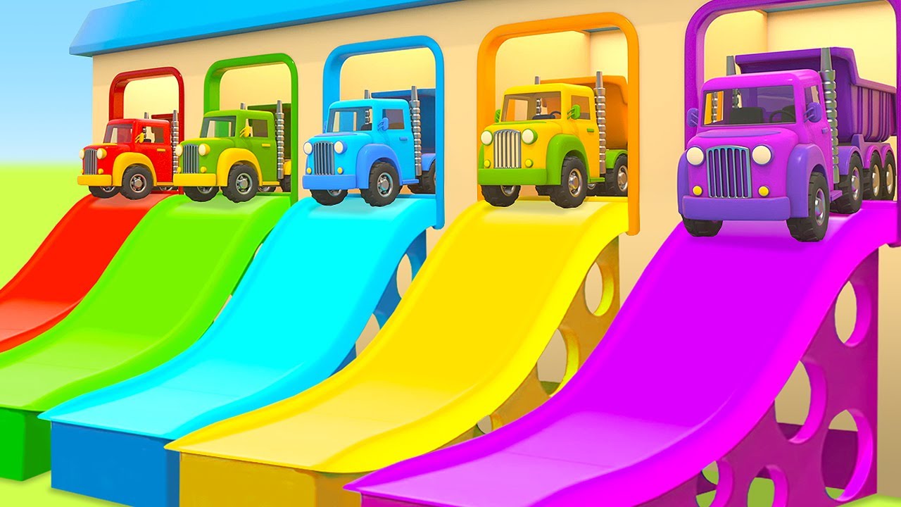 🚛 🚛 🚛 Camiones de colores: un volquete, camión de basura, una grúa