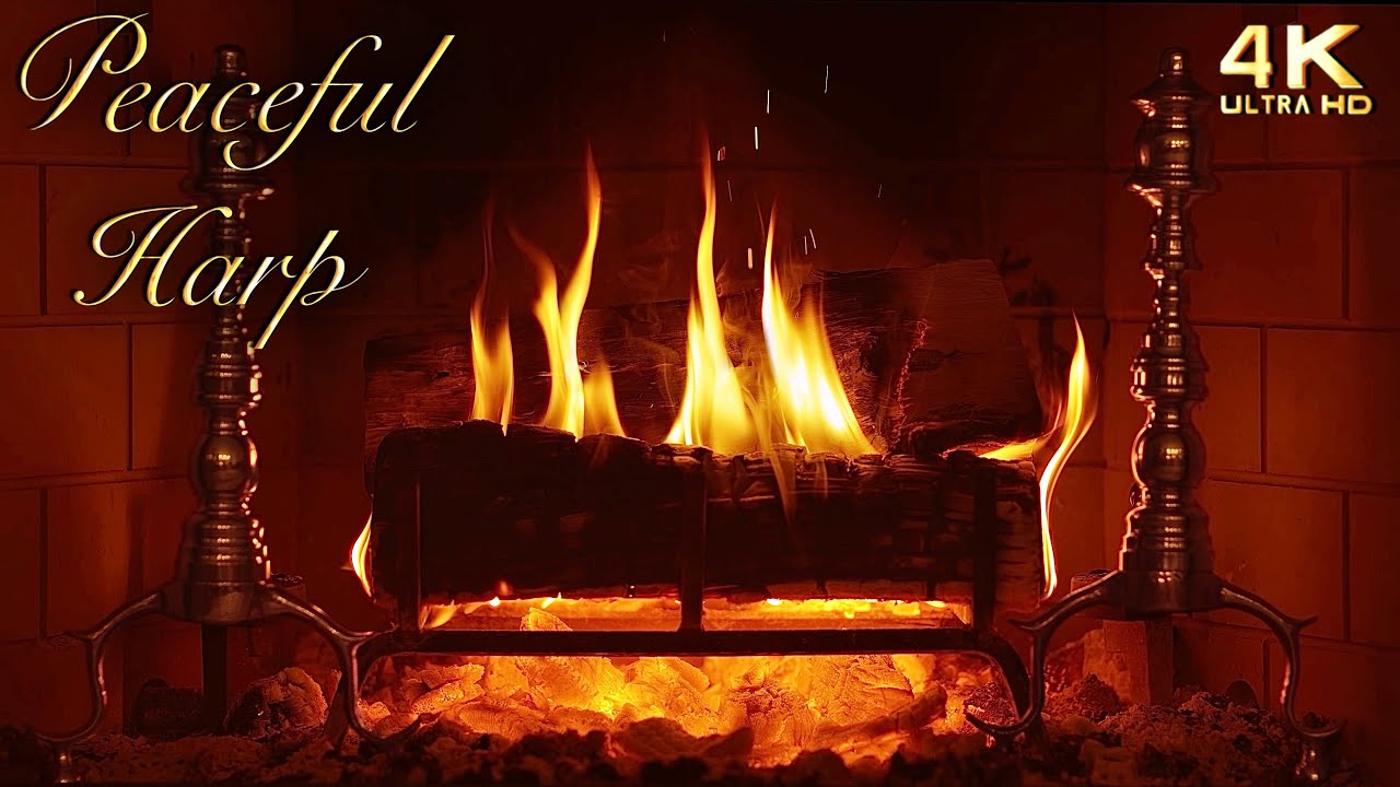 🔥 Cozy Fireplace w/ Peaceful Harp (Music from Another Room)