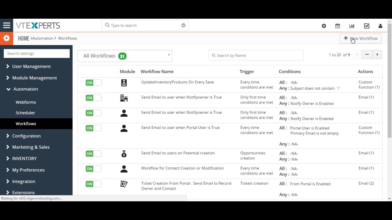 Scheduled Workflow in Vtiger 7
