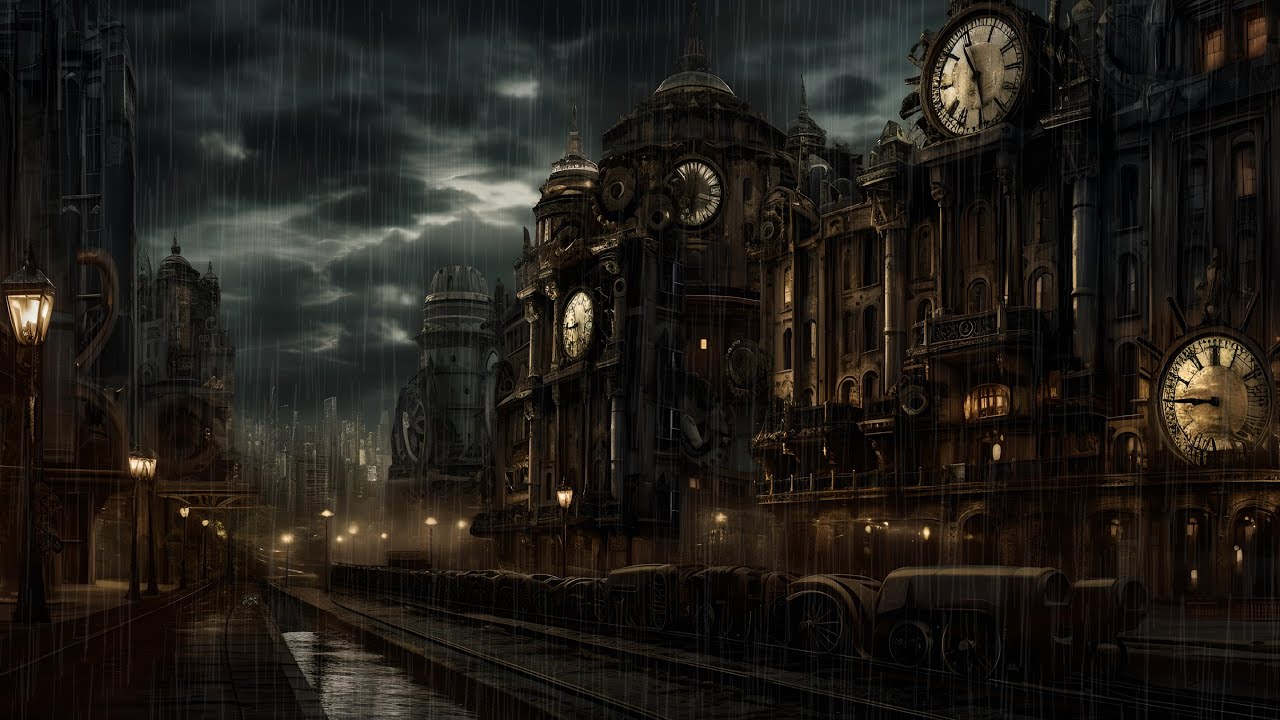 Dark Steampunk Music with Rain Sounds 🌧️ | Dystopian City Ambience