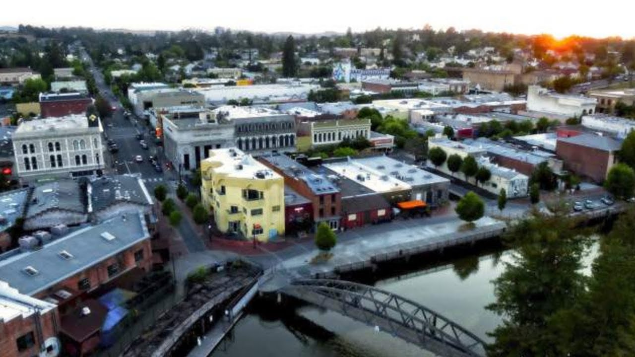 Drone footage of downtown Petaluma
