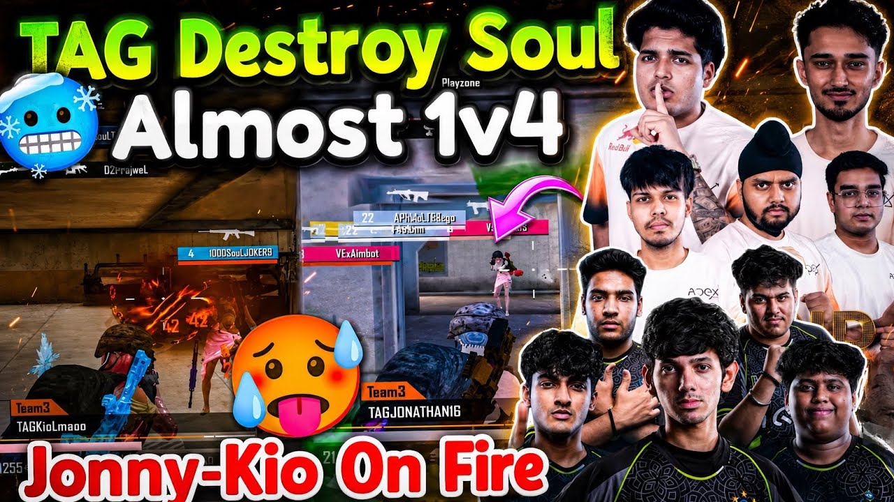 TAG vs SOUL Full Fight 🔥 Jonny & Kio Almost Pulled Off a 1v4 | BGMI Scrims Highlights
