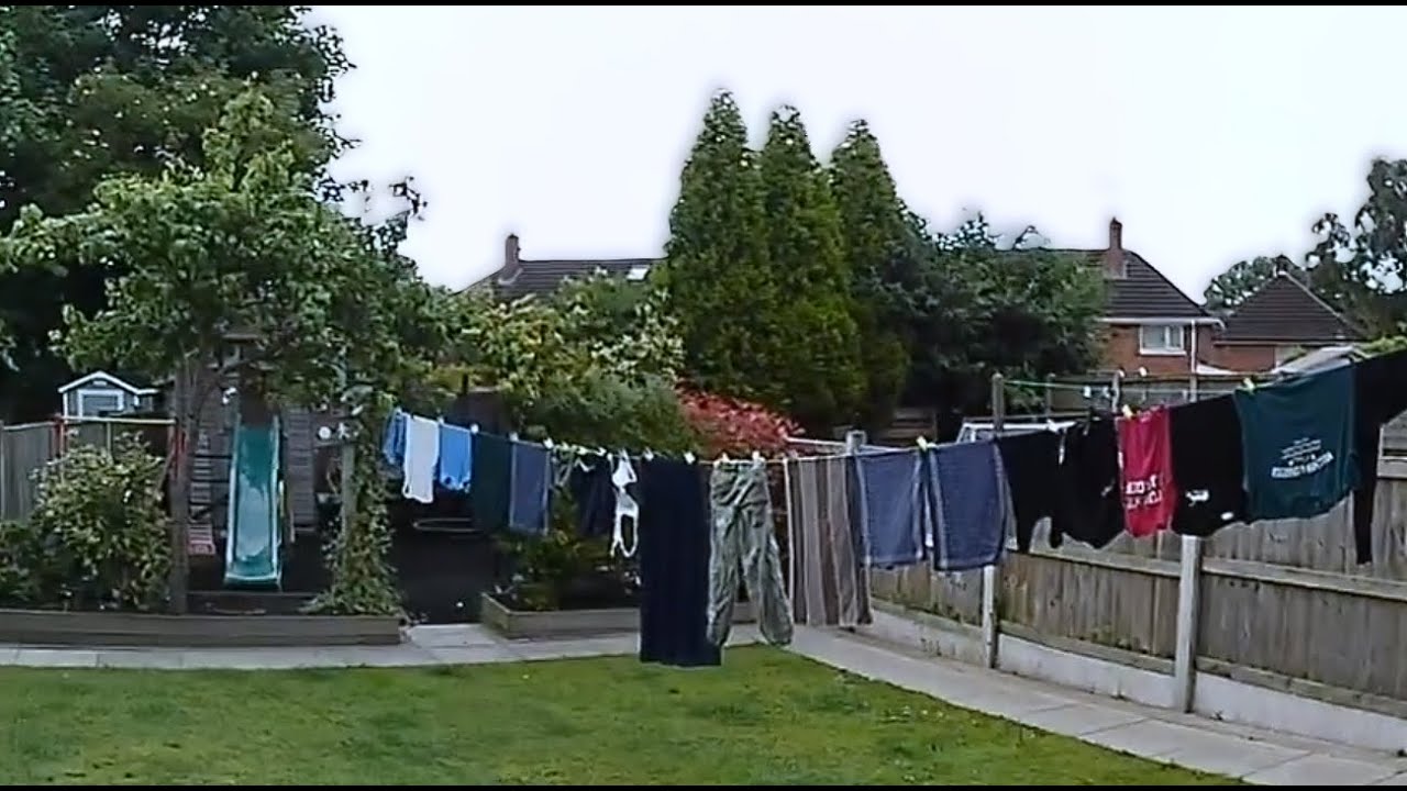 POV line dry laundry. Peg out the washing with me (no talking)