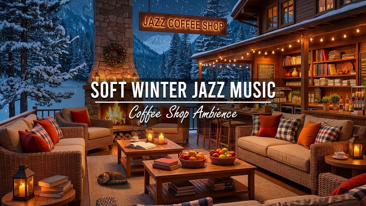 Soft Winter Jazz Music ⛄ Outdoor Coffee Shop Ambience ~ Jazz Relaxing Music for Stress Relief & Work