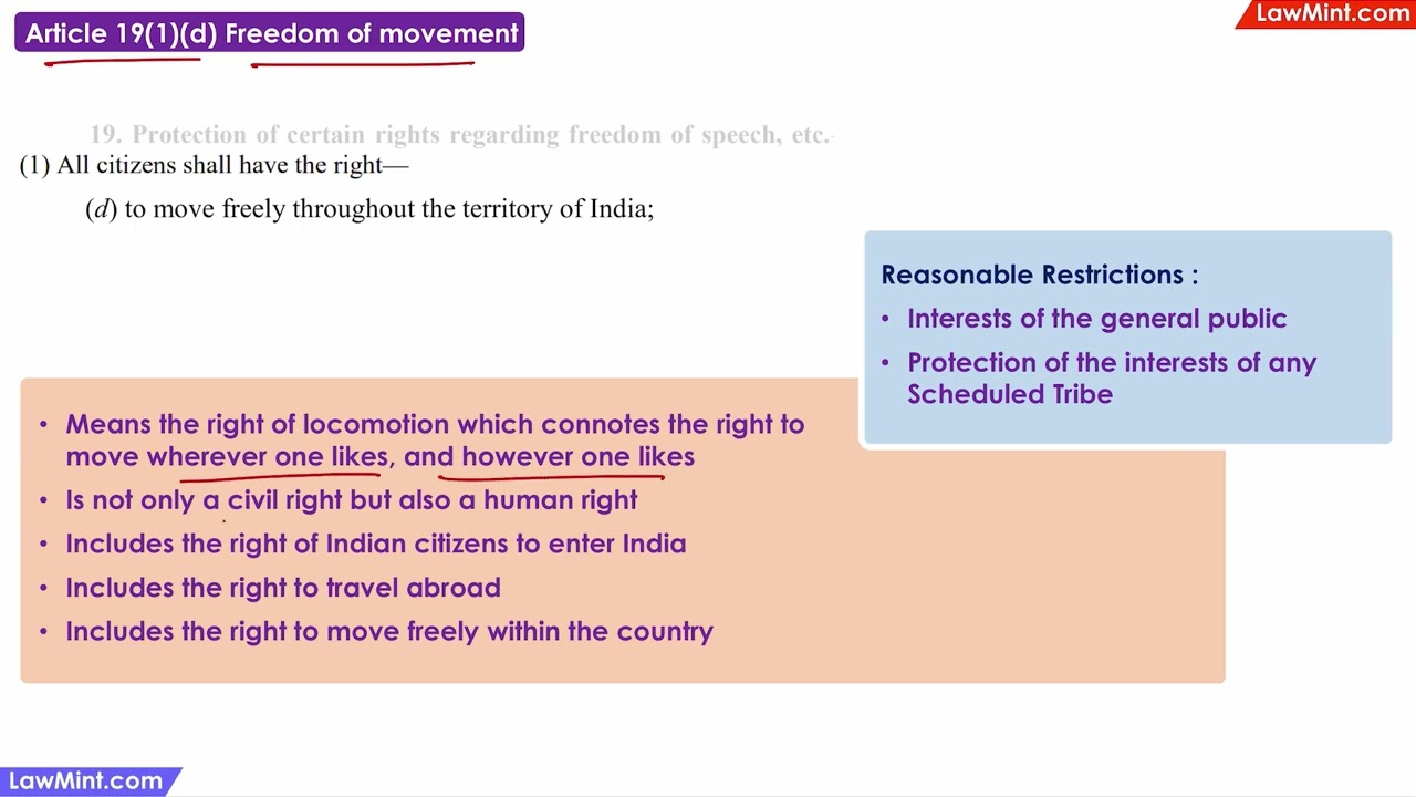 Article 19(1)(d) Freedom of movement Constitutional Law LLB