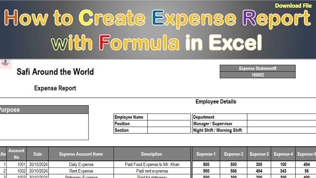 How to create Expense Report with formula in Excel | How to create expense report in Excel | Expense