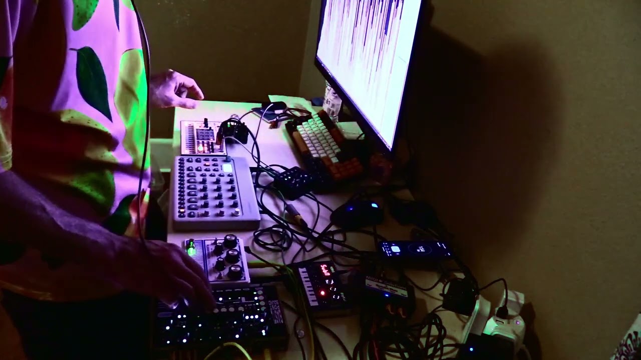 random techno 228 (90bpm) Model Cycles, Volca Sample2, NTS 1, Bastl Thyme, Kastle, Sound of Sorting
