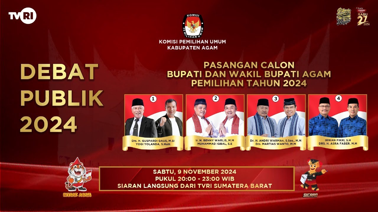 DEBAT PUBLIK PASANGAN CALON BUPATI DAN WAKIL BUPATI KABUPATEN AGAM TAHUN 2024