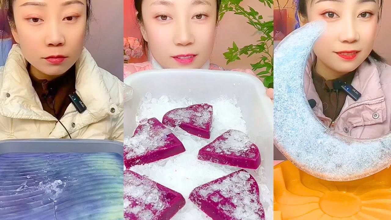 Purple Crystal Slices and Crescent Ice Dessert Texture Tasting