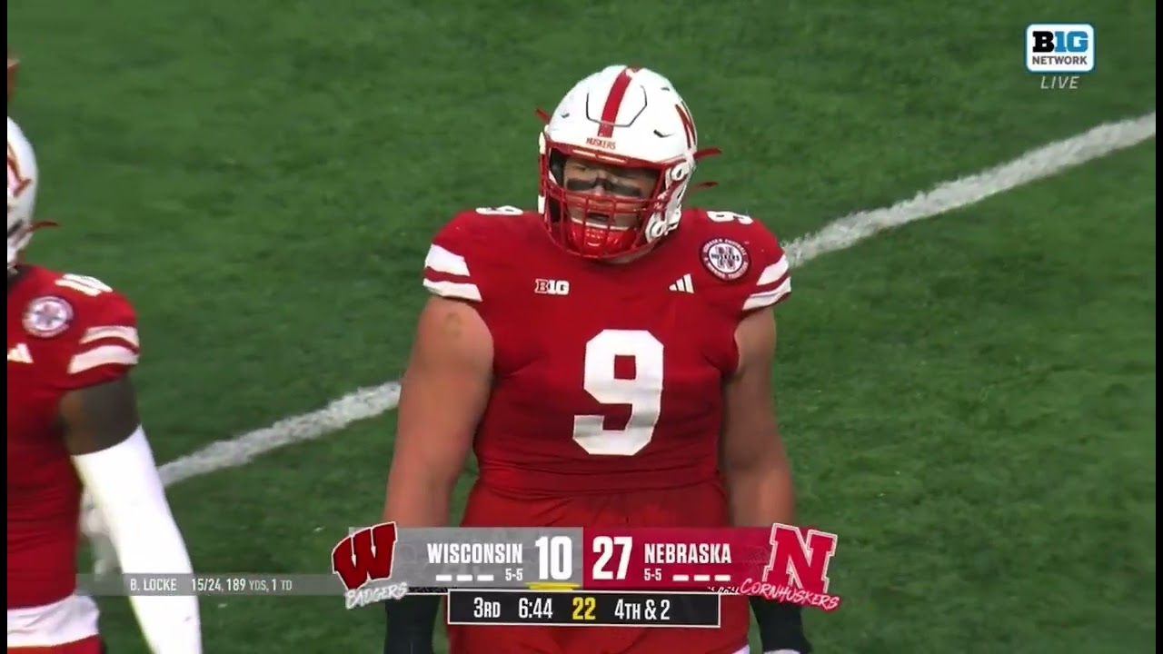 Nebraska Husker Football Blackshirt Defense 4th Down Stop Ty Robinson vs Wisconsin 10/24/24