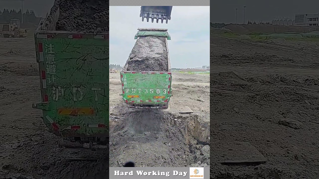 The Process Of Unloading Sand From The Truck