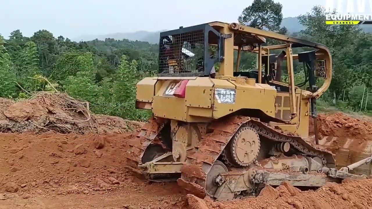 Very tough CATERPILLAR D6R XL bulldozer working to widen plantation roads