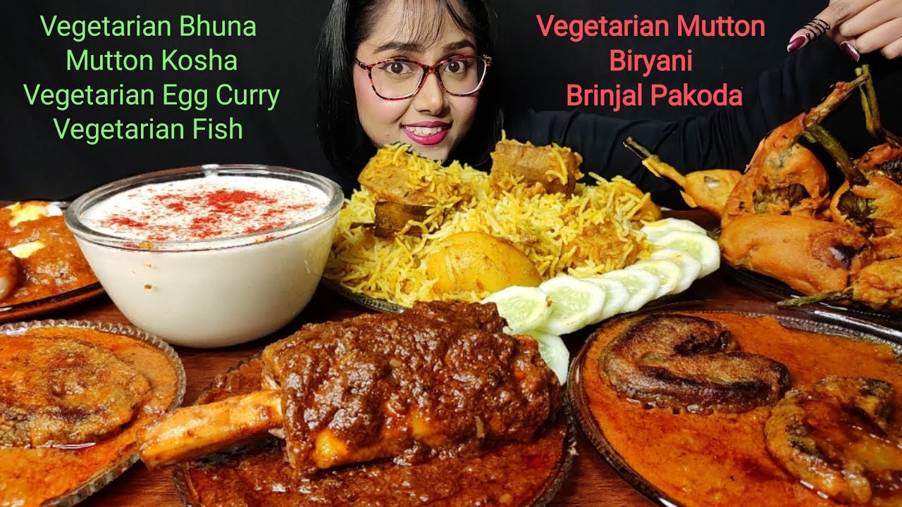 Eating Veg Mutton, Veg Egg, Veg Fish, Veg Mutton Biryani | Big Bites | Asmr Eating | Mukbang