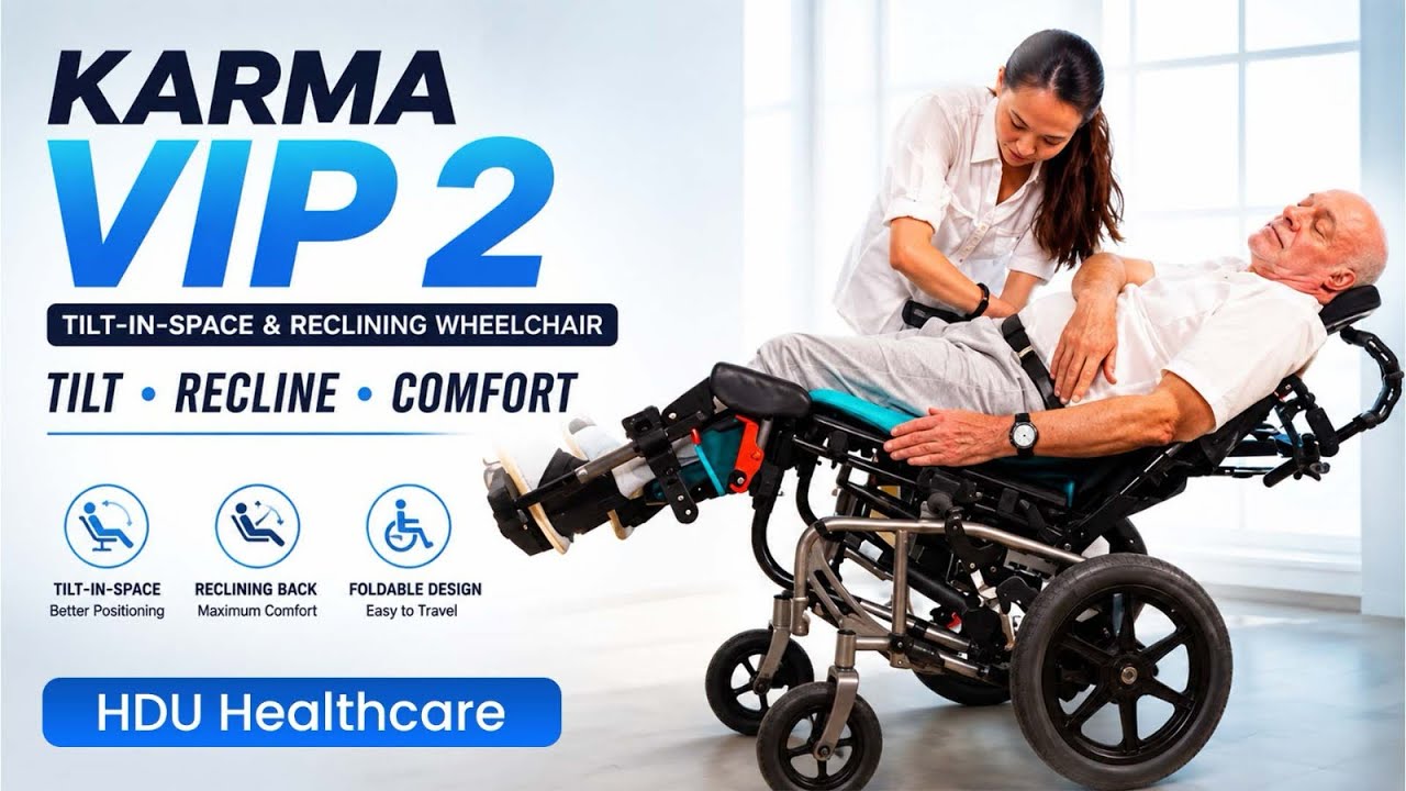 Karma VIP 2 &ndash; Tilt-in-Space & Reclining Wheelchair | Foldable Attendant Wheelchair