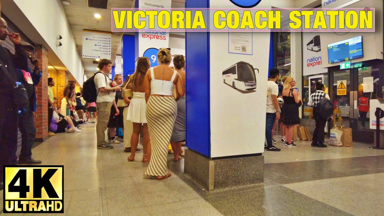 Victoria Coach Station night walking tour around departure area | London United Kingdom | JULY 2023