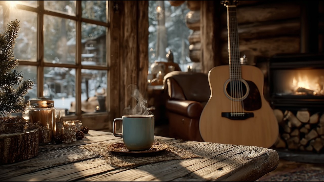 Peaceful Winter Morning Guitar ~ Gentle Acoustic Cafe and Coffee Jazz Sounds for Study