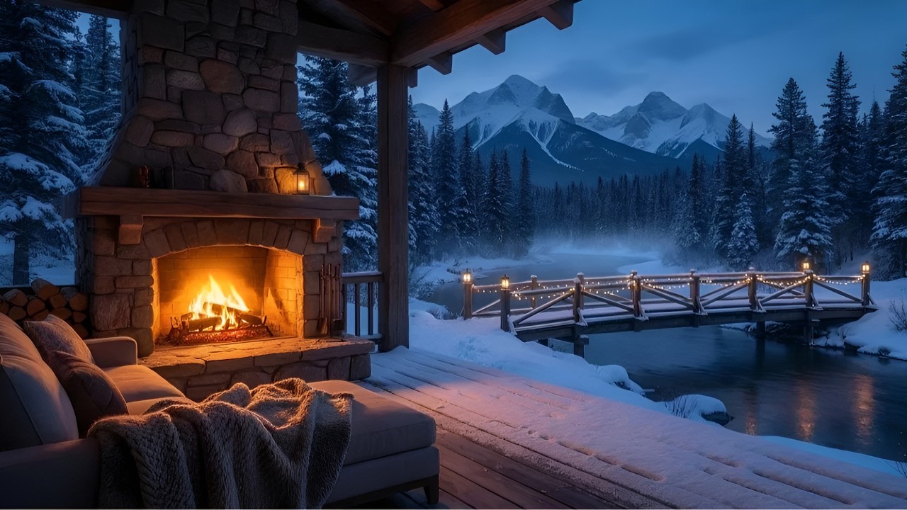 Warm Cabin by the River ❄️ Snowy Winter Night | Soft Piano Ambience