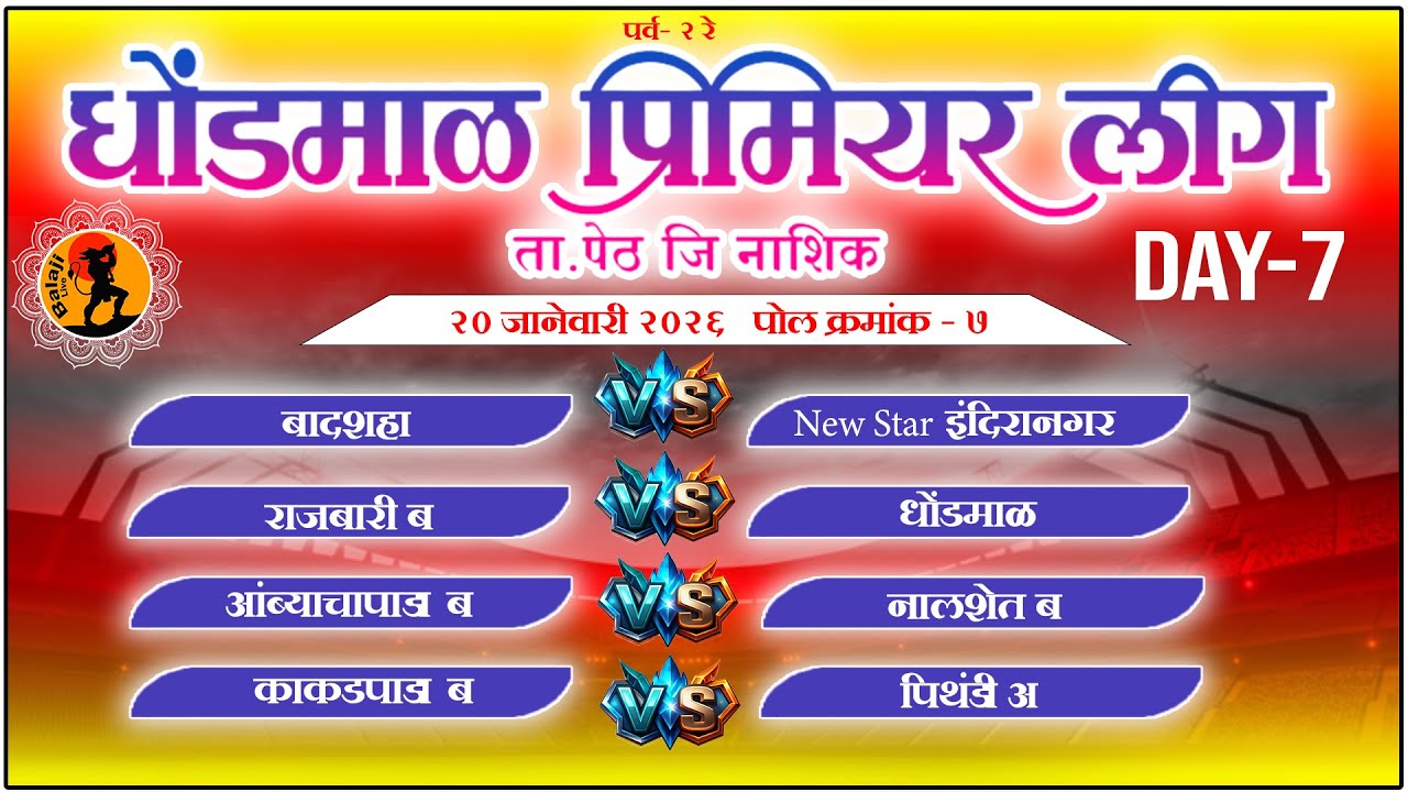 धोंडमाळ प्रिमियर लीग ता. पेठ जि नाशिक पर्व- २ रे  20/1/2026  #day7