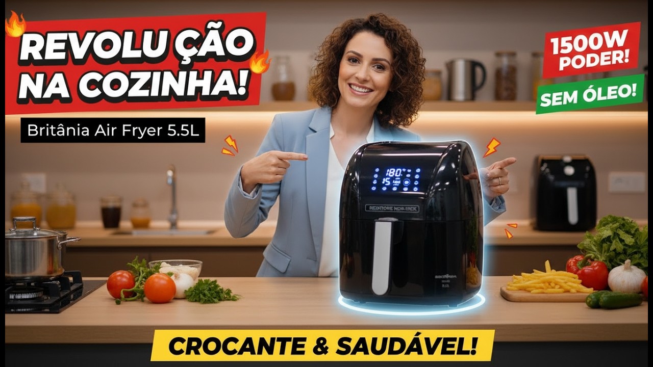 Air Fryer Brit&acirc;nia 5,5L 1500W Antiaderente Redstone BFR50 127V.
