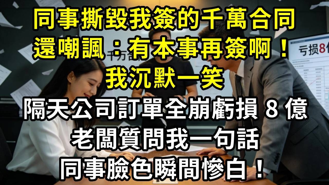 同事撕毀我簽的千萬合同還嘲諷：有本事再簽啊！我沉默一笑，隔天公司訂單全崩虧損 8 億，老闆質問我一句話同事臉色慘白！#高田小說社