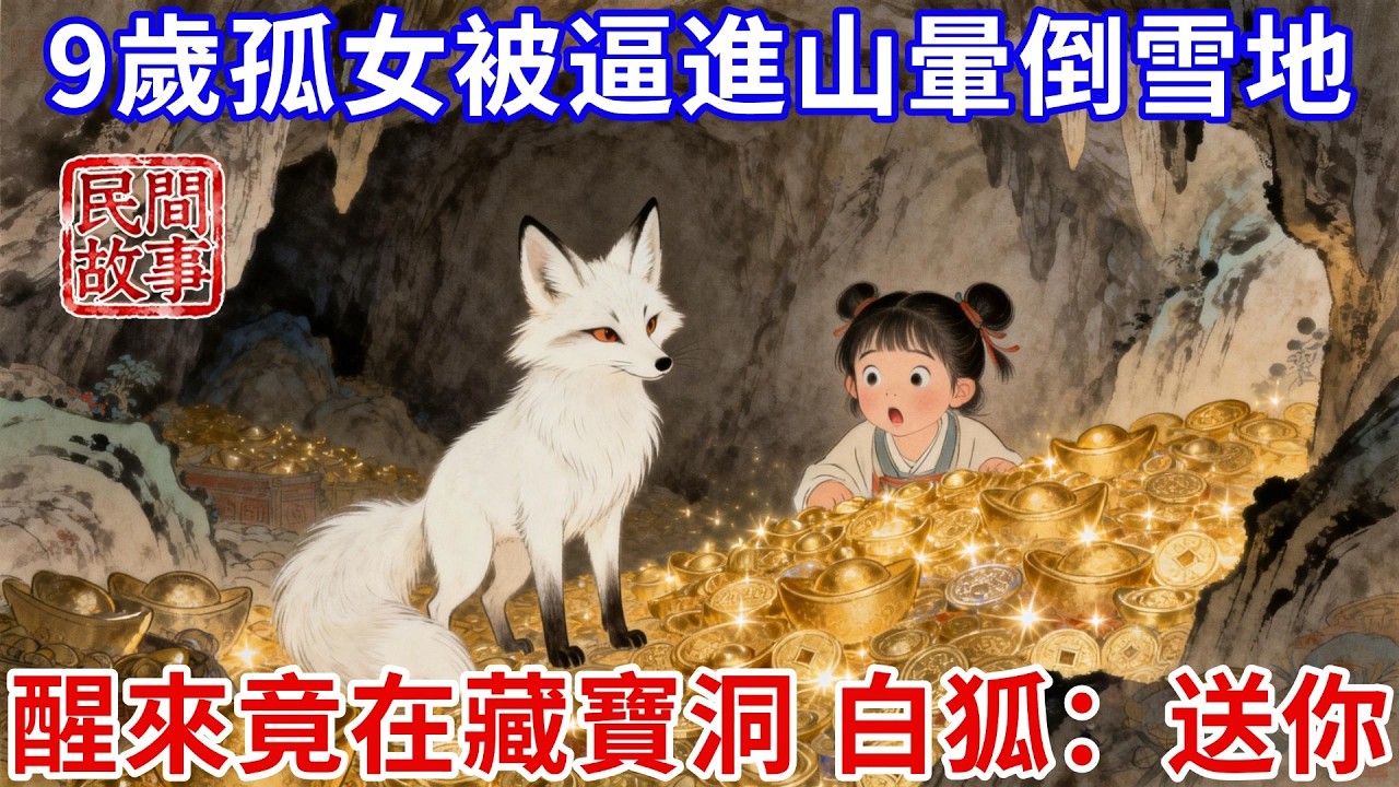 9歲孤女爹娘去世，大雪天被叔嬸逼進深山，暈倒雪地，醒來竟在藏寶山洞，身旁白狐口吐人言：幫個忙，我送你啊！開春攜滿洞財寶下山，叔嬸跪地哭著認親！#民間故事 #傳統文化 #原創虛構 #槐樹下聽書