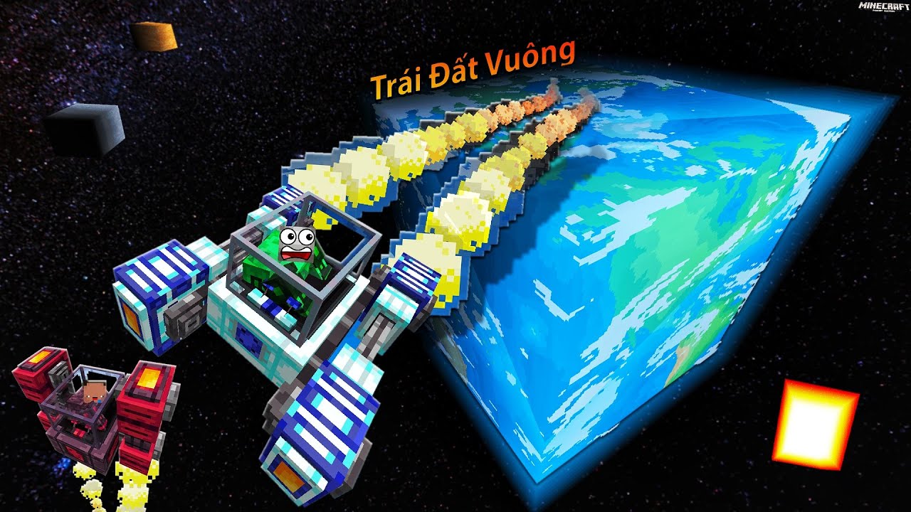 DÙNG PHI THUYỀN BAY LÊN TRÁI ĐẤT HÌNH VUÔNG VÀ HÀNH TINH KIM CƯƠNG TRONG MCPE | Thử Thách SlenderMan