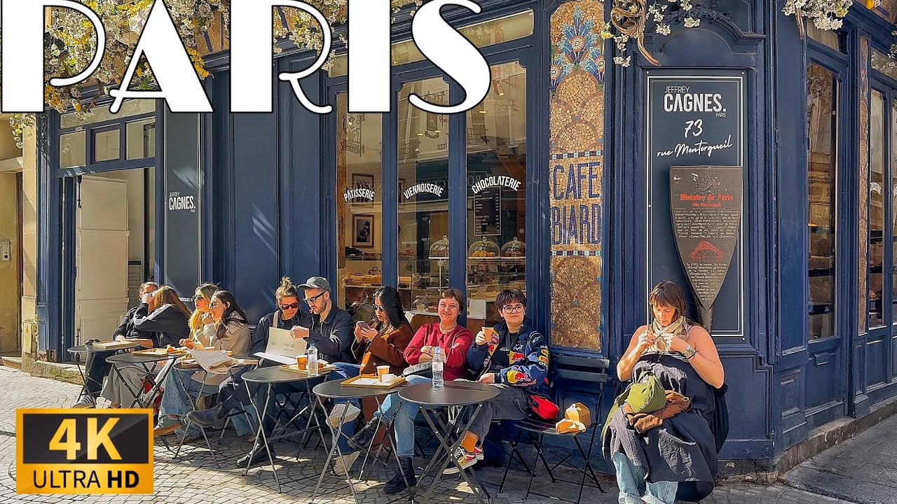 [🇫🇷Paris France 4K 120 FPS HDR Walking Tour] 1Hour Best Cafés Streets & Flea Market   10/March/2025