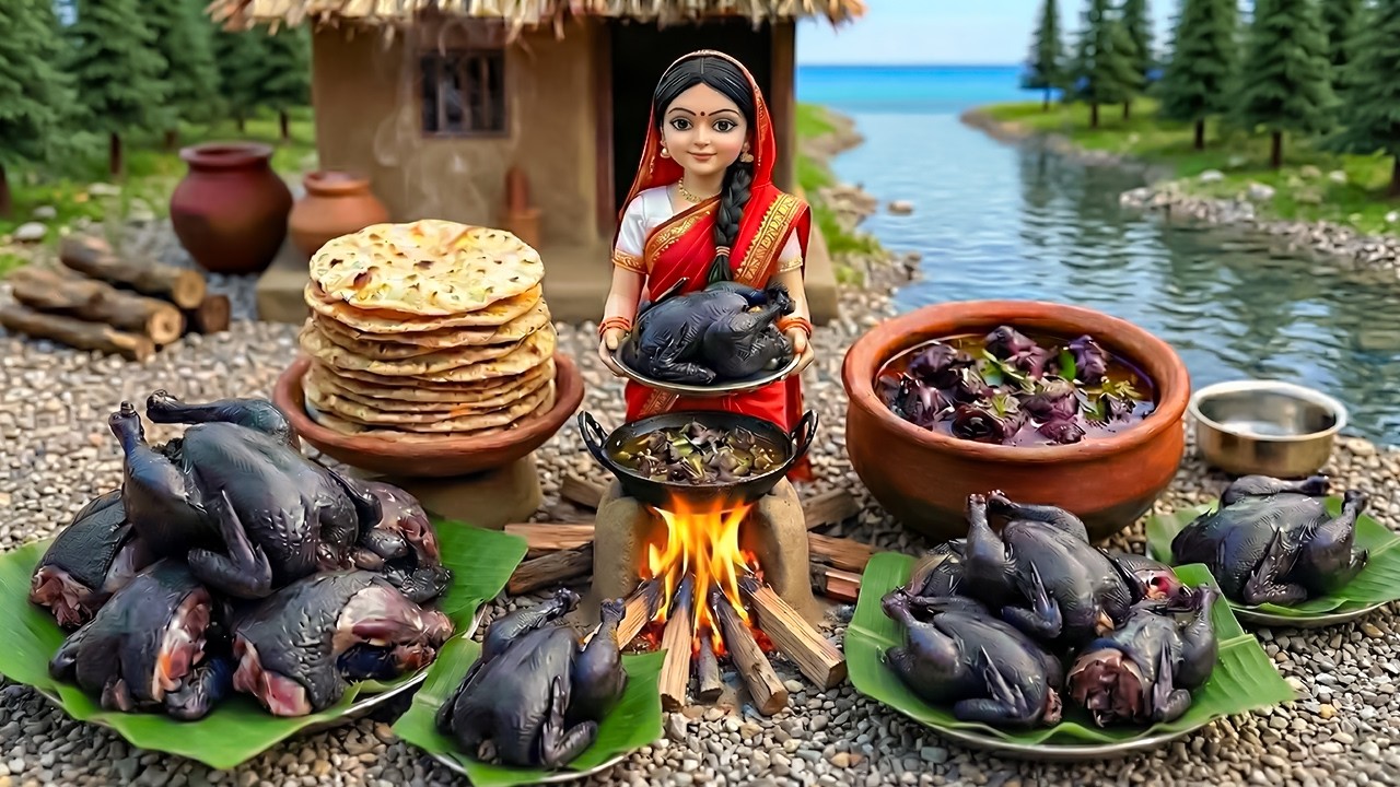 Miniature Doll Kadaknath Chicken Curry & Roti Cooking ASMR | Indian Village Tiny Kitchen Story