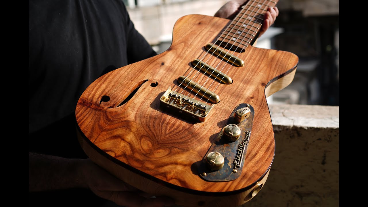 Building a custom guitar from scratch using ancient lumber and brass